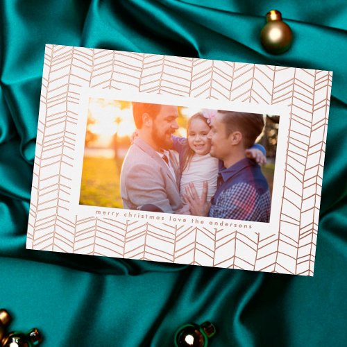 Modern ROSE Gold Pressed Christmas STRIPES Photo Foil Holiday Card