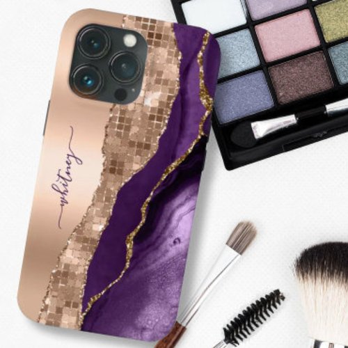 Modern Rose Gold Purple Elegant Glitter Marble  iPhone 13 Pro Case