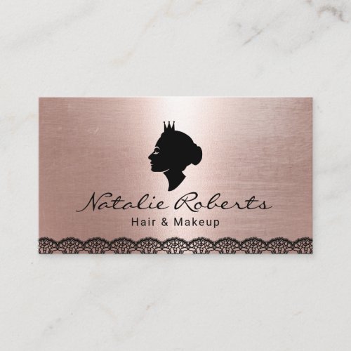 Modern Rose Gold Queen Logo Beauty Salon Spa Business Card