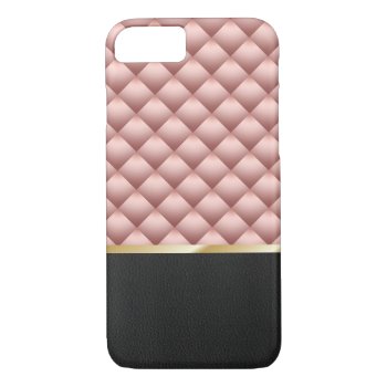 Modern Rose Gold Quilted Background Black Leather Iphone 8/7 Case by caseplus at Zazzle