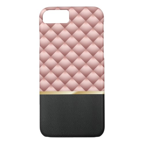 Modern Rose Gold Quilted Background Black Leather iPhone 87 Case
