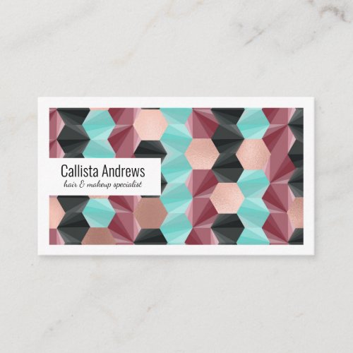 Modern Rose Gold Red Teal Black Hexagon Geometric Business Card