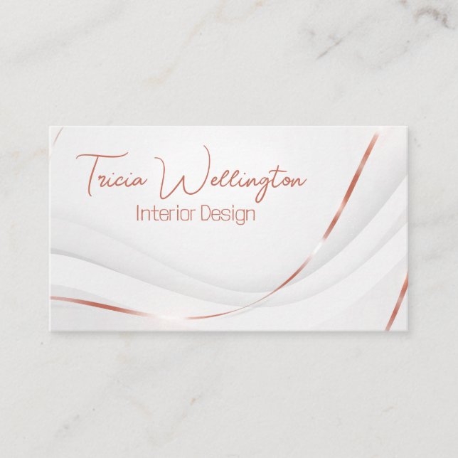 Modern Rose Gold Ribbon Business Card (Front)