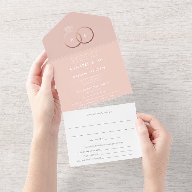 Modern Rose Gold Rings Blush Wedding All In One In All In One Invitation (Tearaway)