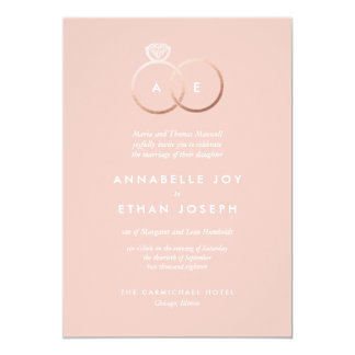 Modern Rose Gold Rings Blush Wedding Invitation