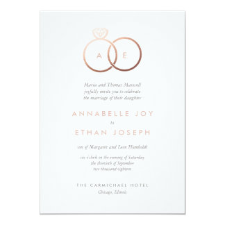Modern Rose Gold Rings Blush Wedding Invitation