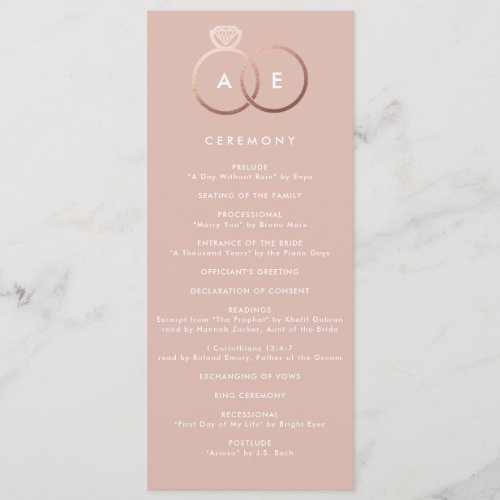 Modern Rose Gold Rings Custom Wedding Program