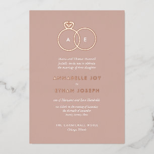 Modern Rose Gold Rings Deep Blush Wedding Foil Invitation