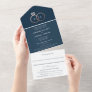Modern Rose Gold Rings Navy Blue Wedding  All In One Invitation
