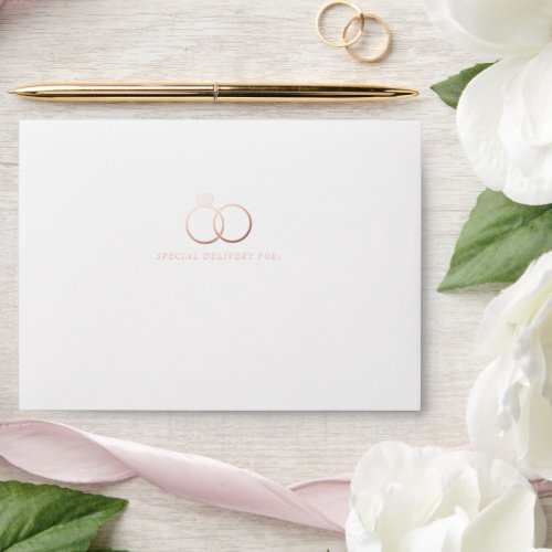 Modern Rose Gold Rings Wedding Invitation Envelope