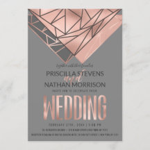Modern Rose Gold Rose Gold Gray Geometric Wedding