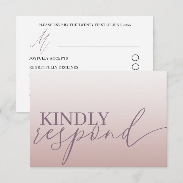Modern Rose Gold RSVP Calligraphy Wedding Card (Front/Back)