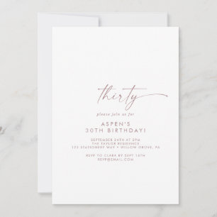 Modern Rose Gold Script 30th Birthday Party Invitation