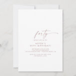 Modern Rose Gold Script 40th Birthday Party Invitation<br><div class="desc">This modern rose gold script 40th birthday party invitation is perfect for a minimalist birthday party. The simple blush pink rose gold color design features unique industrial lettering typography with modern boho style. Customizable in any color. Keep the design minimal and elegant, as is, or personalize it by adding your...</div>