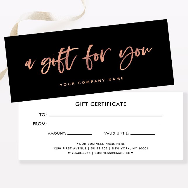 Modern Rose Gold Script | Black Gift Certificate (Creator Uploaded)