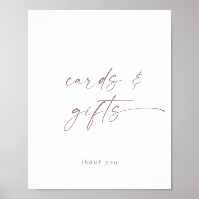 Modern Rose Gold Script Cards and Gifts Sign (Front)