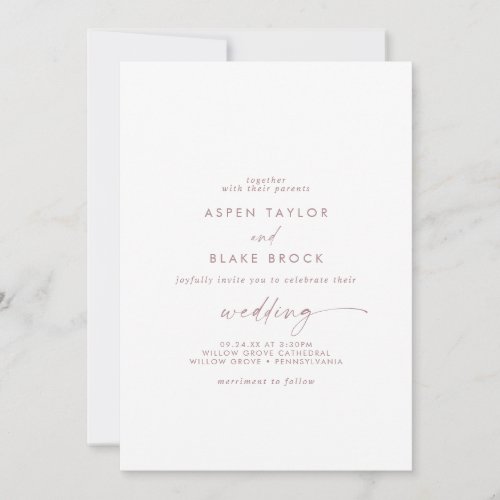 Modern Rose Gold Script Couple  Parents Wedding Invitation