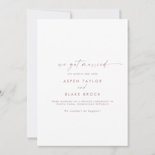 Modern Rose Gold Script Elopement Announcement