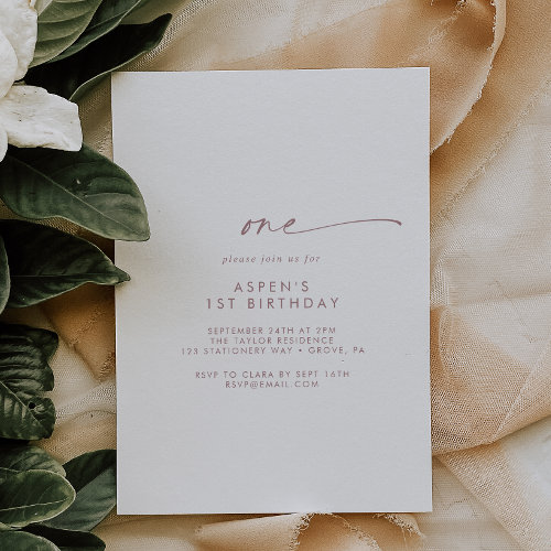 Modern Rose Gold Script First Birthday Party