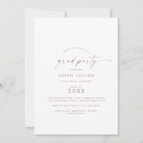 Modern Rose Gold Script Grad Party