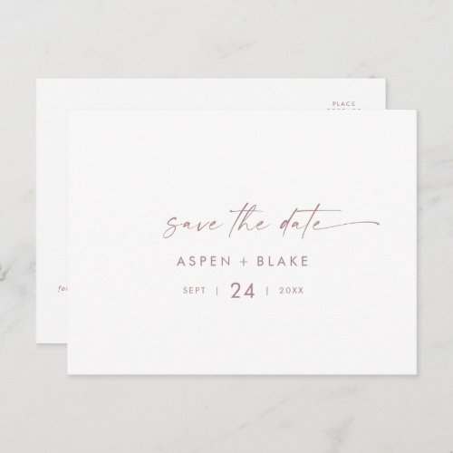 Modern Rose Gold Script Horizontal Save the Date Invitation Postcard