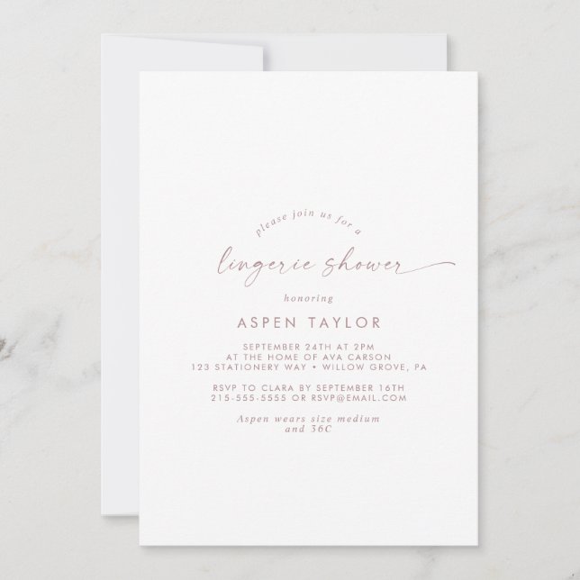 Modern Rose Gold Script Lingerie Shower Invitation (Front)