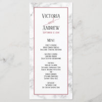 Modern Rose Gold Script Marble Wedding Menu