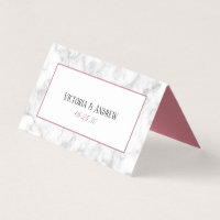 Modern Rose Gold Script Marble Wedding Place Card