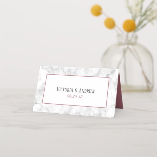 Modern Rose Gold Script Marble Wedding Place Card