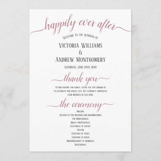 Modern Rose Gold Script Minimal Wedding Ceremony Program Zazzle Com