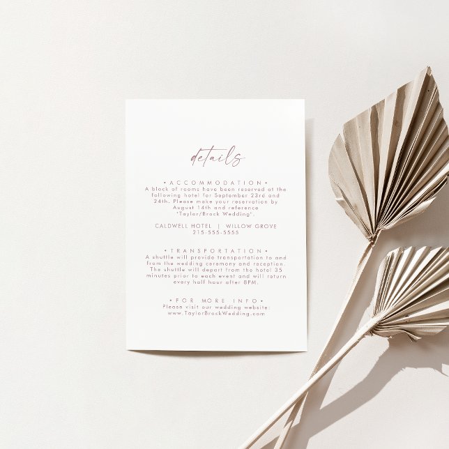 Modern Rose Gold Script Minimal Wedding Details Enclosure Card (Modern Rose Gold Script Minimal Wedding Details Enclosure Card)