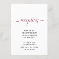 Modern Rose Gold Script Minimal Wedding Reception Enclosure Card