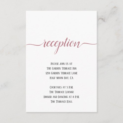 Modern Rose Gold Script Minimal Wedding Reception Enclosure Card