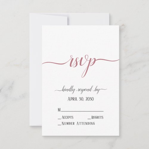 Modern Rose Gold Script Minimal Wedding RSVP Card