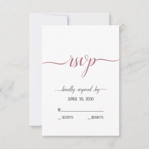 Modern Rose Gold Script Minimal Wedding RSVP Card