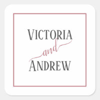Modern Rose Gold Script Minimal Wedding Square Sticker