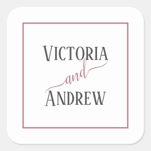 Modern Rose Gold Script Minimal Wedding Square Sticker
