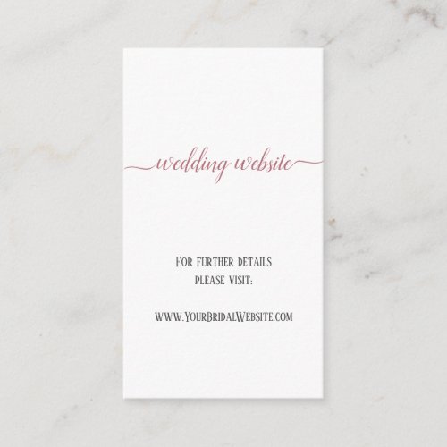 Modern Rose Gold Script Minimal Wedding Website Enclosure Card