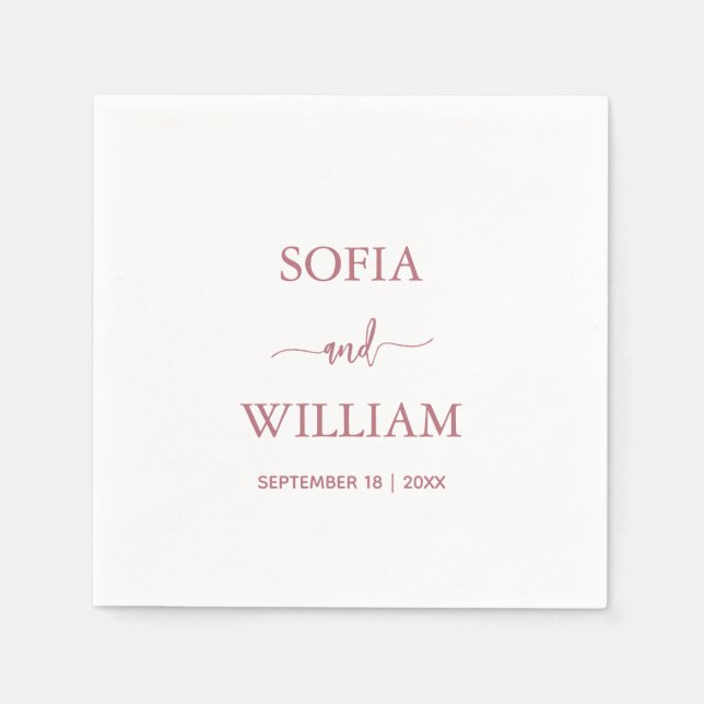 Modern Rose Gold Script Monogram wedding Napkins (Front)