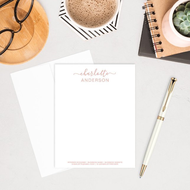 Modern Rose Gold Script Name Monogram Note Card (Creator Uploaded)