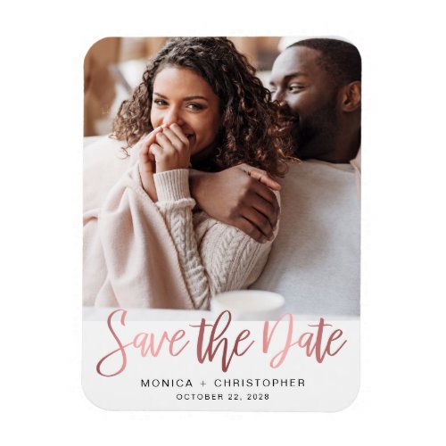 Modern Rose Gold Script Photo Save The Date Magnet