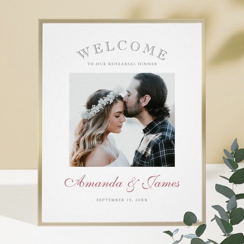 Modern Rose Gold Script Photo Wedding Welcome Poster