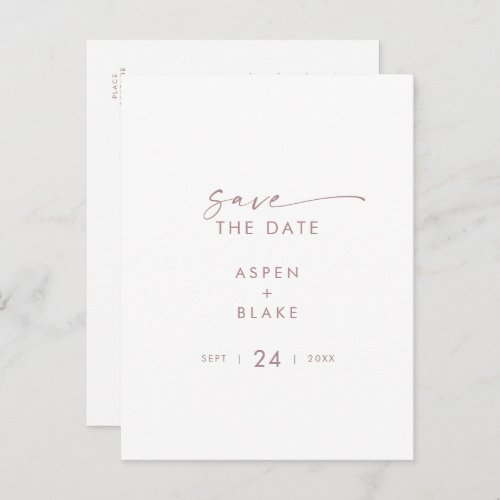 Modern Rose Gold Script Save the Date Invitation Postcard