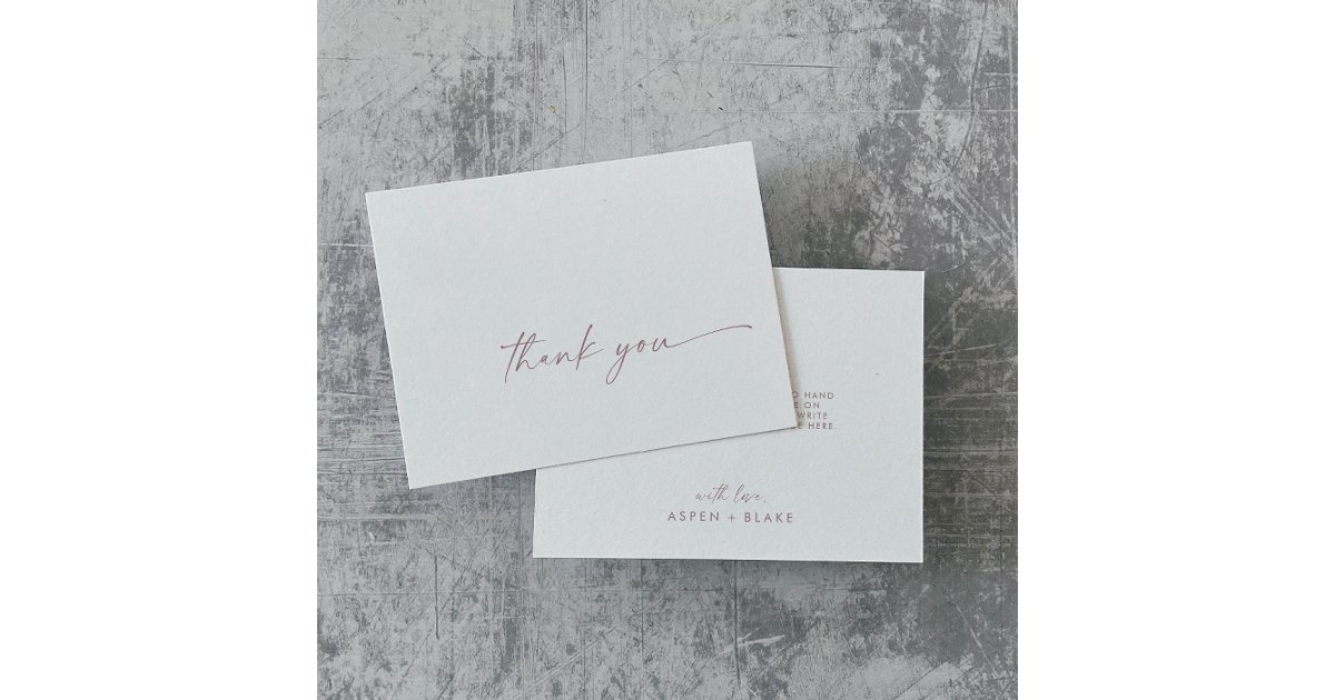 Modern Rose Gold Script Thank You Card | Zazzle