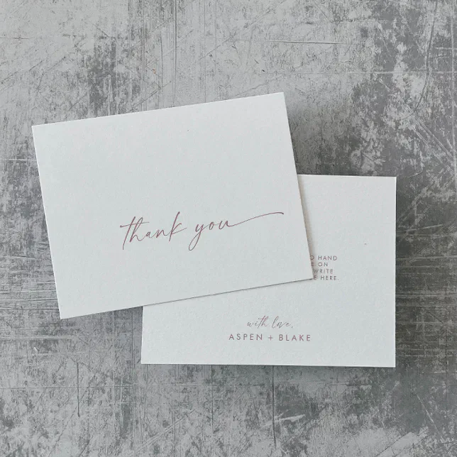 Modern Rose Gold Script Thank You Card | Zazzle