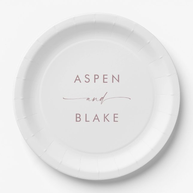 Modern Rose Gold Script Wedding Cake Paper Plate (Front)