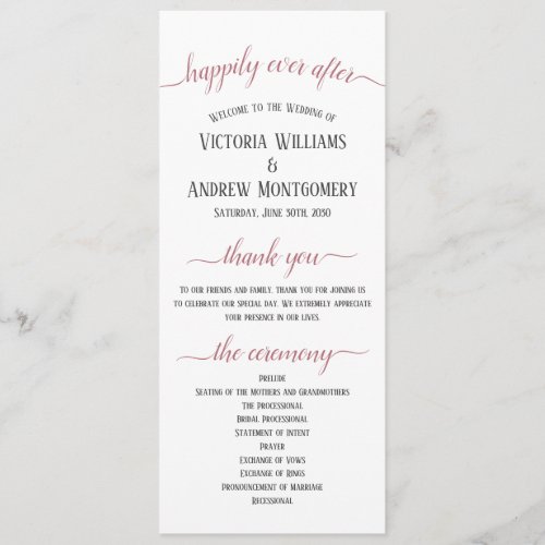 Modern Rose Gold Script Wedding Ceremony Program