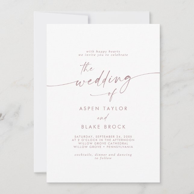 Modern Rose Gold Script Wedding Invitation (Front)