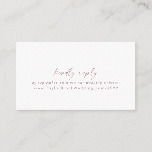Modern Rose Gold Script Wedding Website RSVP Enclosure Card (Front)