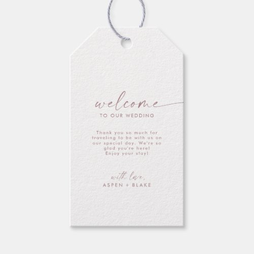 Modern Rose Gold Script Wedding Welcome Gift Tags